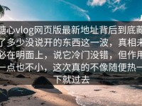 糖心vlog网页版最新地址背后到底藏了多少没说开的东西这一波，真相未必在明面上，说它冷门没错，但作用一点也不小，这次真的不像随便热一下就过去
