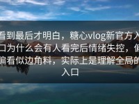 看到最后才明白，糖心vlog新官方入口为什么会有人看完后情绪失控，偏偏看似边角料，实际上是理解全局的入口