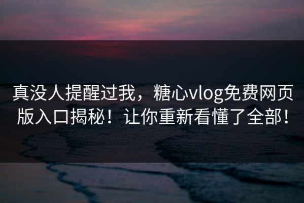 真没人提醒过我，糖心vlog免费网页版入口揭秘！让你重新看懂了全部！