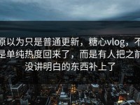 原以为只是普通更新，糖心vlog，不是单纯热度回来了，而是有人把之前没讲明白的东西补上了