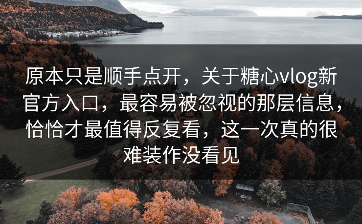 原本只是顺手点开，关于糖心vlog新官方入口，最容易被忽视的那层信息，恰恰才最值得反复看，这一次真的很难装作没看见