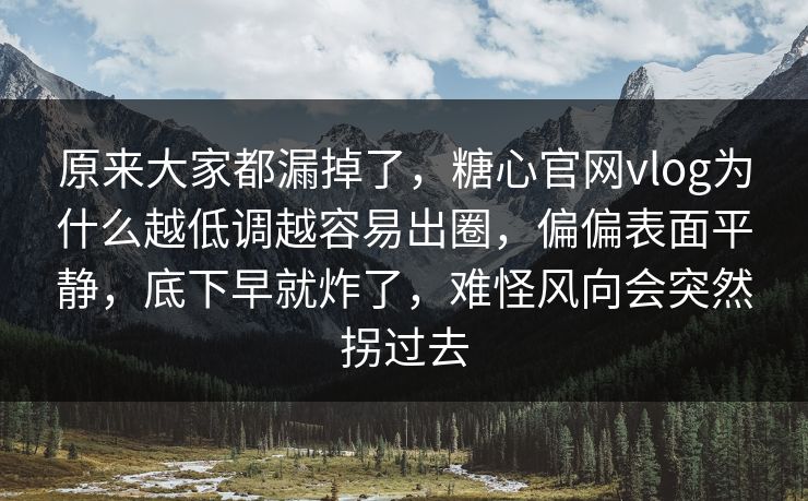 原来大家都漏掉了，糖心官网vlog为什么越低调越容易出圈，偏偏表面平静，底下早就炸了，难怪风向会突然拐过去