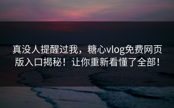真没人提醒过我，糖心vlog免费网页版入口揭秘！让你重新看懂了全部！