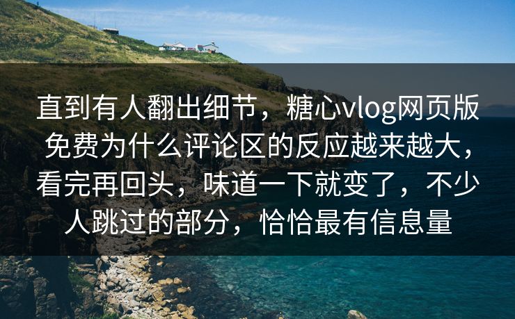 直到有人翻出细节，糖心vlog网页版免费为什么评论区的反应越来越大，看完再回头，味道一下就变了，不少人跳过的部分，恰恰最有信息量