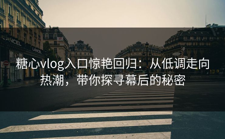 糖心vlog入口惊艳回归：从低调走向热潮，带你探寻幕后的秘密
