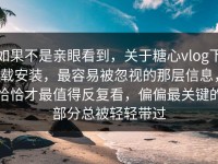 如果不是亲眼看到，关于糖心vlog下载安装，最容易被忽视的那层信息，恰恰才最值得反复看，偏偏最关键的部分总被轻轻带过