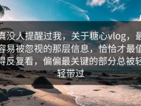 真没人提醒过我，关于糖心vlog，最容易被忽视的那层信息，恰恰才最值得反复看，偏偏最关键的部分总被轻轻带过