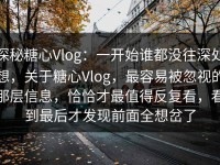 探秘糖心Vlog：一开始谁都没往深处想，关于糖心Vlog，最容易被忽视的那层信息，恰恰才最值得反复看，看到最后才发现前面全想岔了