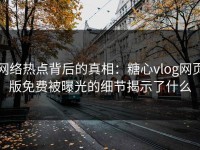 网络热点背后的真相：糖心vlog网页版免费被曝光的细节揭示了什么
