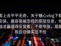 看上去平平无奇，关于糖心vlog下载安装，最容易被忽视的那层信息，恰恰才最值得反复看，不是夸张，是那股后劲确实压不住