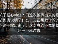 关于糖心vlog入口这次被扒出来的细节到底说明了什么，真正引发讨论的点终于露出来了，这次真的不像随便热一下就过去